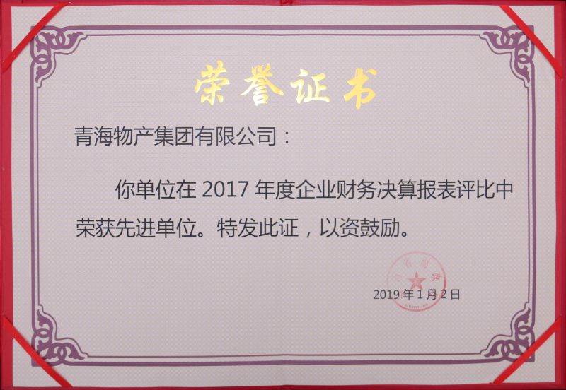 2017年度財務(wù)決算先進單位